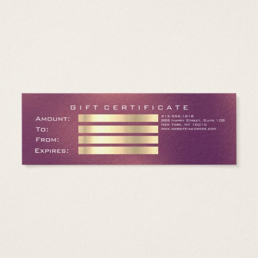 Cadeaubon koper Roos Gold Lashes Makeup Mini Visitekaartjes (Achterkant)