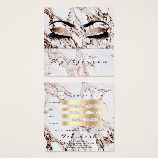 Cadeaubon Kopermarmer Glitter Lash Makeup Vierkante Visitekaartjes (Voorkant /achterkant)