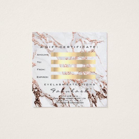 Cadeaubon Kopermarmer Glitter Lash Makeup Vierkante Visitekaartjes (Achterkant)