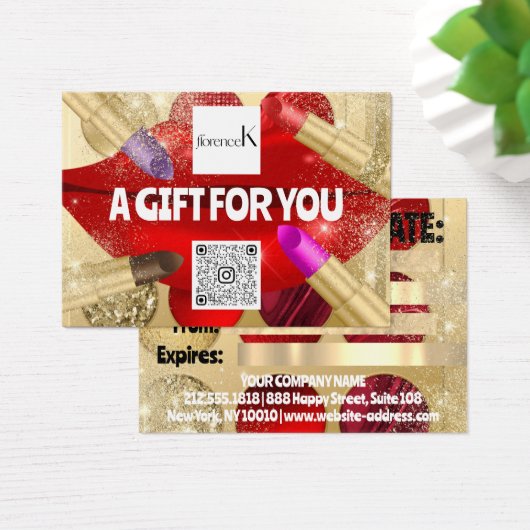 Cadeaubon Lash Make-up Logo QR rode lippen Visitekaartje (Bureau)