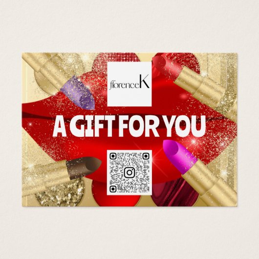 Cadeaubon Lash Make-up Logo QR rode lippen Visitekaartje (Voorkant)