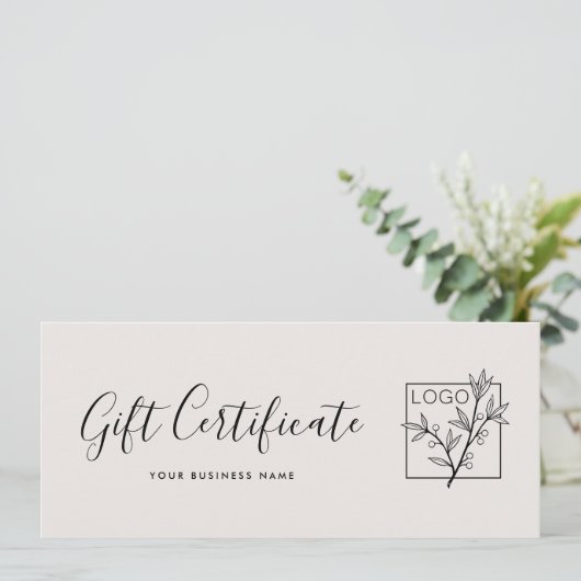 Cadeaubon Logo Script Minimalistisch Wit (Staand voorkant)
