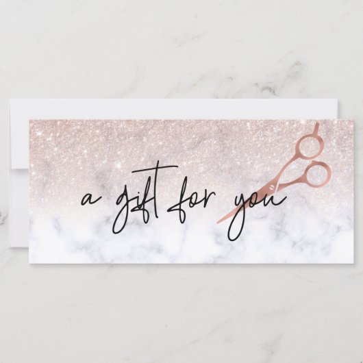 Cadeaubon Marble Roos Gold Scissors Haar (Voorkant)