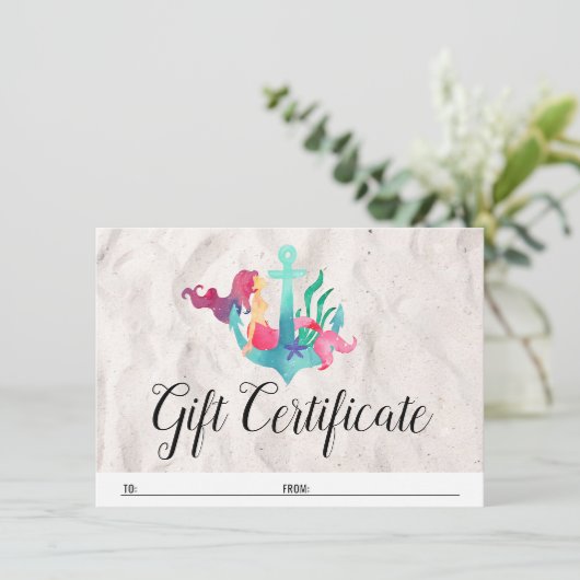 Cadeaubon Mermaid op anker Nautical Kaart (Staand voorkant)