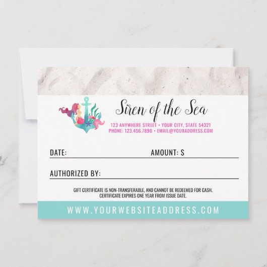 Cadeaubon Mermaid op anker Nautical Kaart (Achterkant)