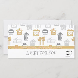 Cadeaubon met bedrijfslogo en cadeaupapier motief