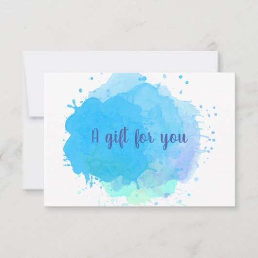 Cadeaubon met blauwe waterverfspatten Creatieve ca (Voorkant)