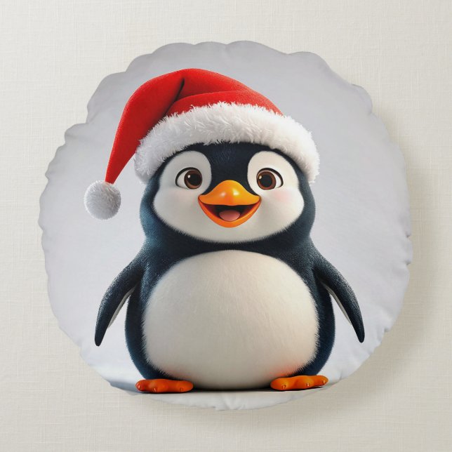 Cadeaubon met Cute Penguin Kerst Cozy Decor Idee Rond Kussen (Voorkant)