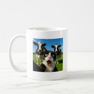 Cadeaubon met een schattige kat en koe selfie koffiemok