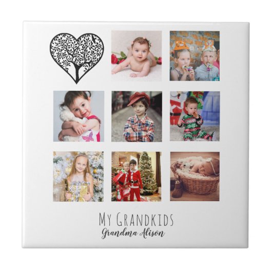 Cadeaubon met familiebomen-fotocollage voor oma tegeltje (Voorkant)