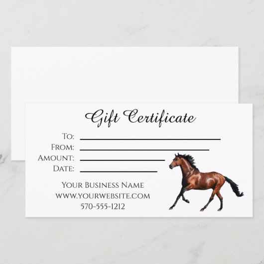 Cadeaubon met running Bay Horse Bedankkaart (Voorkant / Achterkant)