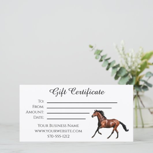 Cadeaubon met running Bay Horse Bedankkaart (Staand voorkant)