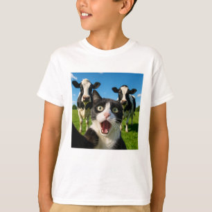 Cadeaubon met schattige kat en koe selfie t-shirt