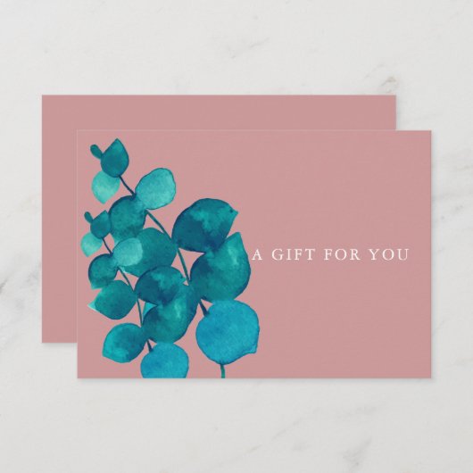 Cadeaubon met stoffige roos eucalyptusbladeren (Voorkant / Achterkant)