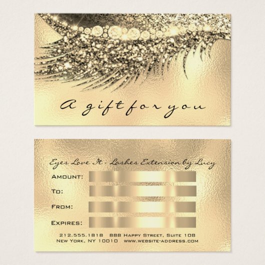Cadeaubon Metallic Gold Lash Glam Make-up Visitekaartje (Voorkant /achterkant)