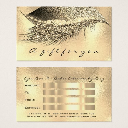 Cadeaubon Metallic Gold Lash Lux Makeup Visitekaartje (Voorkant /achterkant)