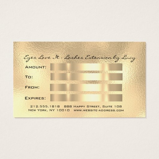 Cadeaubon Metallic Gold Lash Lux Makeup Visitekaartje (Achterkant)