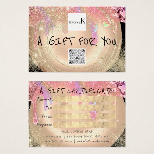 Cadeaubon Nagels Gouden Make-up Drips QR-code Visitekaartje (Voorkant /achterkant)