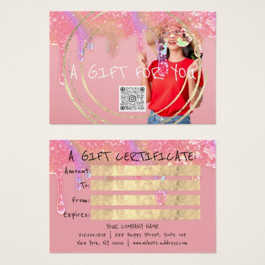 Cadeaubon Nagels Haar Make-up Drips QR Foto Visitekaartje (Voorkant /achterkant)