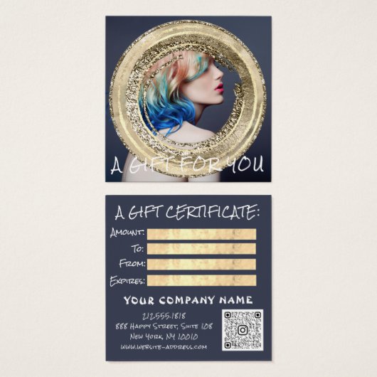 Cadeaubon Nail Hair Makeup QR Logo Foto Vierkante Visitekaartjes (Voorkant /achterkant)