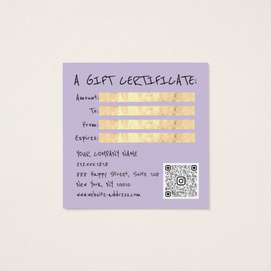 Cadeaubon Nails Hair Dresser Makeup Violet Vierkante Visitekaartjes (Achterkant)