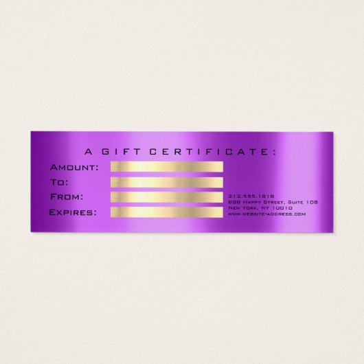 Cadeaubon Paarse Violet Lashes Makeup Mini Visitekaartjes (Achterkant)