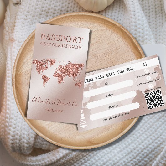 Cadeaubon Paspoort Wereldkaart Boarding Pass Visitekaartje