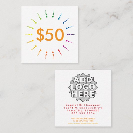 cadeaubon rainbowBurst Kortingskaartje (Voorkant / Achterkant)