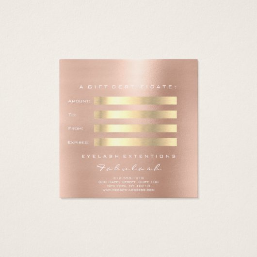 Cadeaubon Roos Glitter Lashes Make-up Wit Vierkante Visitekaartjes (Achterkant)