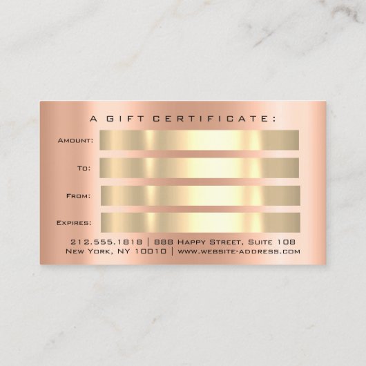 Cadeaubon Roos Gold Metal Elegant Minimalis Visitekaartje (Achterkant)