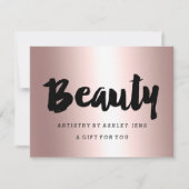 Cadeaubon roos goud schoonheidsscript metallisch (Voorkant)