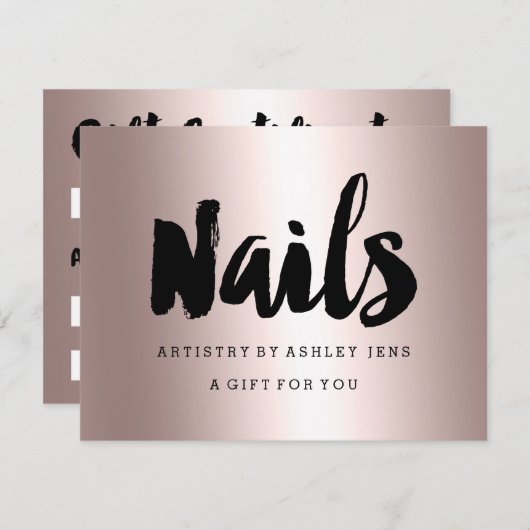 Cadeaubon roos gouden nagels, metallic vormgeving (Voorkant / Achterkant)