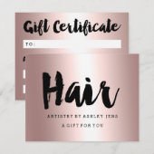 Cadeaubon roos goudhaar metaal (Voorkant / Achterkant)