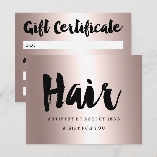 Cadeaubon roos goudhaar metaal (Voorkant / Achterkant)