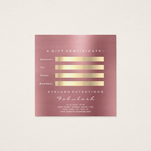 Cadeaubon Roos Red Bean Gold Lashes Makeup Vierkante Visitekaartjes (Achterkant)