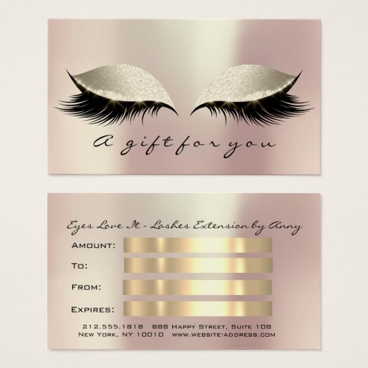Cadeaubon Roze Gold Lashes Extension Makeup Visitekaartje (Voorkant /achterkant)
