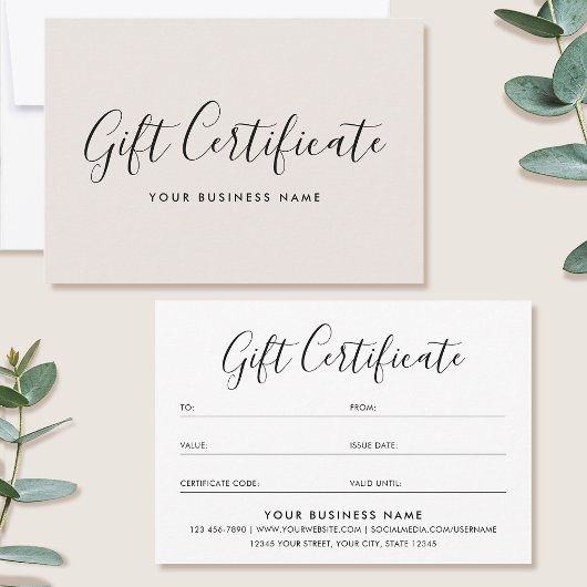 Cadeaubon Script Minimalistische Witkaart