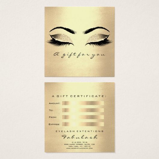 Cadeaubon Sepia Gold Glitter Lashes Makeup Vierkante Visitekaartjes (Voorkant /achterkant)
