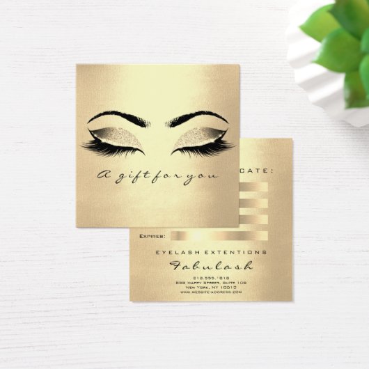 Cadeaubon Sepia Gold Glitter Lashes Makeup Vierkante Visitekaartjes (Bureau)