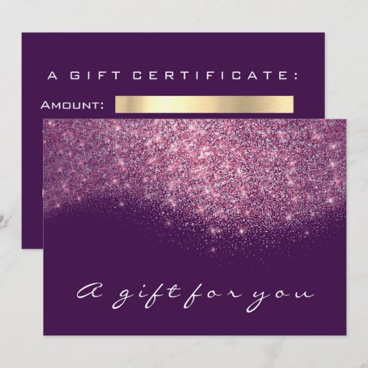 Cadeaubon Sepia Gold Glitter Paars Roze (Voorkant / Achterkant)