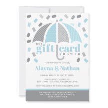 Cadeaubon Shower Uitnodiging in Blauw en Grijs