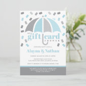 Cadeaubon Shower Uitnodiging in Blauw en Grijs (Staand voorkant)