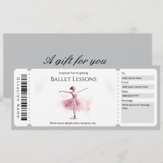 Cadeaubon sjabloon balletles kaart (Voorkant / Achterkant)