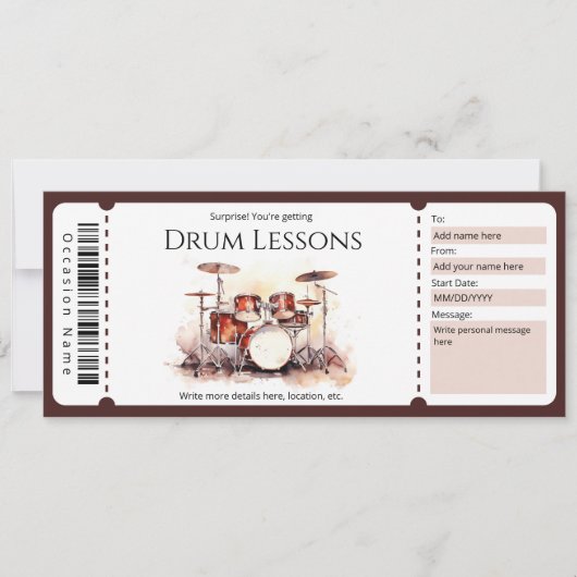 Cadeaubon sjabloon voor verrassingsdrumlessen kaart (Voorkant)