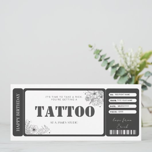 Cadeaubon Tattoo Ticket Kaart (Staand voorkant)