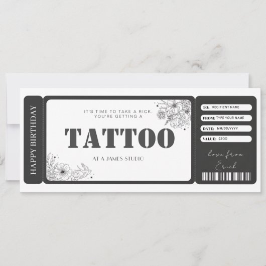 Cadeaubon Tattoo Ticket Kaart (Voorkant)
