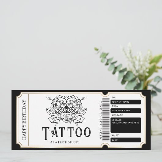 Cadeaubon Tattoo Ticket Kaart (Staand voorkant)