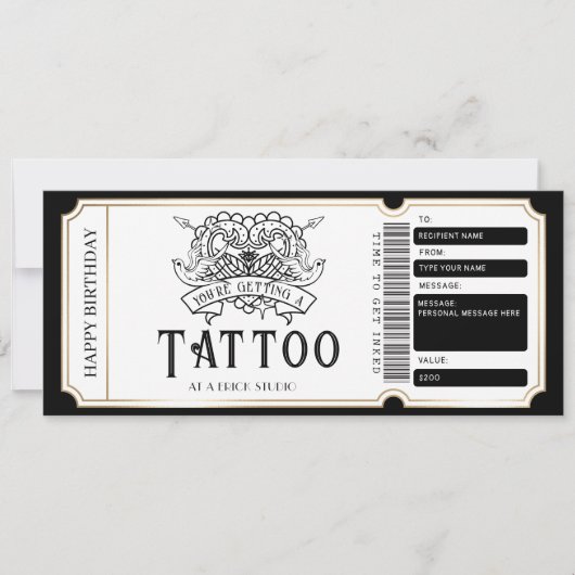 Cadeaubon Tattoo Ticket Kaart (Voorkant)