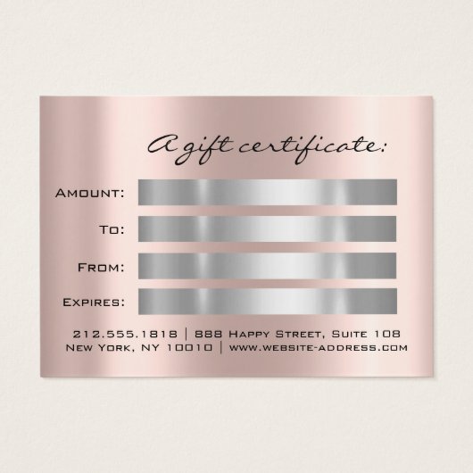 Cadeaubon Vakantie grijze make-upfoto Visitekaartje (Achterkant)