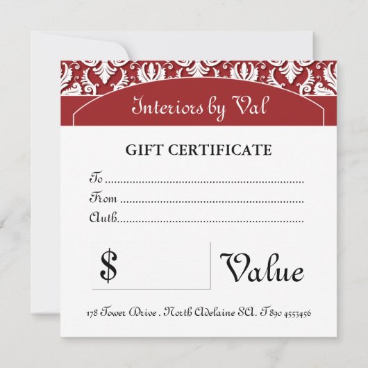 Cadeaubon van Classy Red Damask (Achterkant)